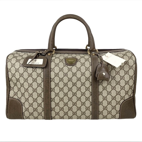 Gucci Handbags - Vintage Gucci GG Supreme Boston Bag Travel Duffle Brown Monogram Leather Trim